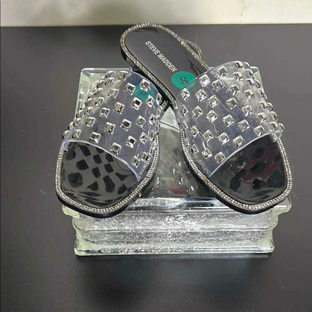 Steve Madden‎ New Black and Silver Slide Sandals
